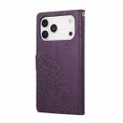 For iPhone 17 Pro Max Rose Flower Embossed 3-Card Slots Leather Phone Case(Deep Purple) - 3