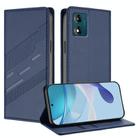 For Motorola Moto E13 Embossed Multi-functional Wallet Retro Leather Phone Case(Dark Blue) - 1
