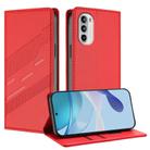 For Motorola Moto G52 Embossed Multi-functional Wallet Retro Leather Phone Case(Red) - 1