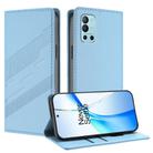 For OnePlus 9R Embossed Multi-functional Wallet Retro Leather Phone Case(Light Blue) - 1