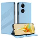 For OPPO A1 Pro Embossed Multi-functional Wallet Retro Leather Phone Case(Light Blue) - 1