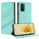 For OPPO A36 4G Embossed Multi-functional Wallet Retro Leather Phone Case(Mint Green) - 1