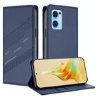 For OPPO Find X5 Lite Embossed Multi-functional Wallet Retro Leather Phone Case(Dark Blue) - 1