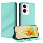 For OPPO Reno9 Embossed Multi-functional Wallet Retro Leather Phone Case(Mint Green) - 1