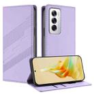 For OPPO Reno12 5G Embossed Multi-functional Wallet Retro Leather Phone Case(Light Purple) - 1