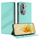 For OPPO Reno11 Pro Embossed Multi-functional Wallet Retro Leather Phone Case(Mint Green) - 1