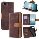 For iPhone 16e Color Stitching Skin Feel Leather RFID Blocking Phone Case(Brown) - 1
