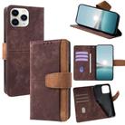 For iPhone 11 Pro Max Color Stitching Skin Feel Leather RFID Blocking Phone Case(Brown) - 1