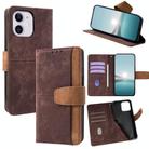 For iPhone 11 Color Stitching Skin Feel Leather RFID Blocking Phone Case(Brown) - 1