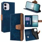 For iPhone 11 Color Stitching Skin Feel Leather RFID Blocking Phone Case(Blue) - 1
