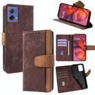 For Motorola Moto G85 Color Stitching Skin Feel Leather RFID Blocking Phone Case(Brown) - 1