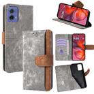 For Motorola Moto G85 Color Stitching Skin Feel Leather RFID Blocking Phone Case(Grey) - 1