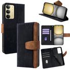 For Realme C75 4G / 14x 5G Global Color Stitching Skin Feel Leather RFID Blocking Phone Case(Black) - 1