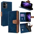 For OPPO Reno13 F 4G / 5G Color Stitching Skin Feel Leather RFID Blocking Phone Case(Blue) - 1