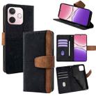 For OPPO A5 Pro 5G Global Color Stitching Skin Feel Leather RFID Blocking Phone Case(Black) - 1