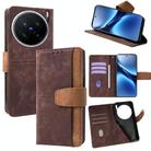 For vivo X200 Pro Color Stitching Skin Feel Leather RFID Blocking Phone Case(Brown) - 1