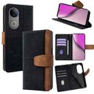 For vivo V50 5G Color Stitching Skin Feel Leather RFID Blocking Phone Case(Black) - 1