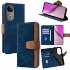 For vivo V50 5G Color Stitching Skin Feel Leather RFID Blocking Phone Case(Blue) - 1