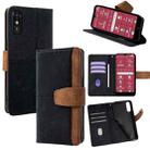 For Fujitsu RakuRaku A401FC Color Stitching Skin Feel Leather RFID Blocking Phone Case(Black) - 1