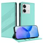 For Redmi Note 13 5G Embossed Multi-functional Wallet Retro Leather Phone Case(Mint Green) - 1