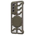 For OPPO Reno12 Global Hollow Carbon Fiber Rotating Bracket MagSafe Phone Case(Gold) - 1