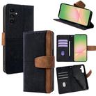 For Samsung Galaxy A16 4G / 5G Color Stitching Skin Feel Leather RFID Blocking Phone Case(Black) - 1
