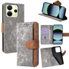 For Redmi Note 14 4G 163.25mm Color Stitching Skin Feel Leather RFID Blocking Phone Case(Grey) - 1