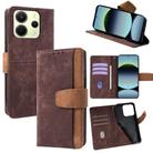 For Redmi Note 14 4G 164.84mm Color Stitching Skin Feel Leather RFID Blocking Phone Case(Brown) - 1