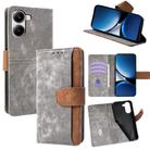 For Redmi Turbo 4 / Poco X7 Pro 5G Color Stitching Skin Feel Leather RFID Blocking Phone Case(Grey) - 1