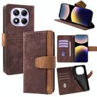 For Redmi Note 14 Pro 5G / 14 Pro+ Color Stitching Skin Feel Leather RFID Blocking Phone Case(Brown) - 1