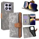 For Redmi Note 14 Pro 5G / 14 Pro+ Color Stitching Skin Feel Leather RFID Blocking Phone Case(Grey) - 1