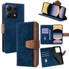 For Redmi Note 14S 4G Color Stitching Skin Feel Leather RFID Blocking Phone Case(Blue) - 1
