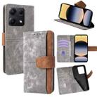 For Redmi Note 14S 4G Color Stitching Skin Feel Leather RFID Blocking Phone Case(Grey) - 1
