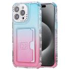 For iPhone 15 Pro Max Gradient Color TPU + PC Card Slot Full Coverage Phone Case(Sky Blue Pink) - 1