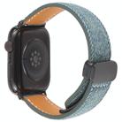 For Apple Watch 46mm / 49mm / 45mm / 44mm Folding Magnetic Buckle Denim Leather Watch Band(Misty Blue) - 2