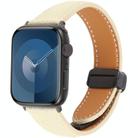 For Apple Watch 46mm / 49mm / 45mm / 44mm Folding Magnetic Buckle Denim Leather Watch Band(Apricot) - 1