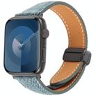 For Apple Watch 42mm / 41mm / 40mm / 38mm Folding Magnetic Buckle Denim Leather Watch Band(Misty Blue) - 1