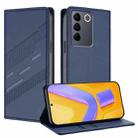 For vivo V27e 4G Global Embossed Multi-functional Wallet Retro Leather Phone Case(Dark Blue) - 1