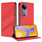 For vivo V40 5G Global Embossed Multi-functional Wallet Retro Leather Phone Case(Red) - 1