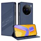For vivo X100s 5G Global Embossed Multi-functional Wallet Retro Leather Phone Case(Dark Blue) - 1
