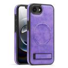 For iPhone 16e Multi-function Holder MagSafe PU Phone Case(Light Purple) - 1
