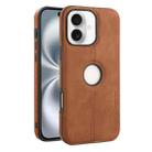 For iPhone 16 Crazy Horse Leather Back Cover Phone Case(Light Brown) - 1