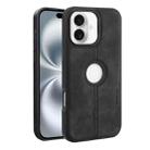 For iPhone 16 Crazy Horse Leather Back Cover Phone Case(Black) - 1