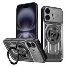 For iPhone 16 Armor Rotating Holder MagSafe Phone Case(Grey) - 1