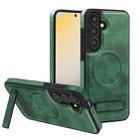 For Samsung Galaxy S25+ 5G Multi-function Holder MagSafe PU Phone Case(Green) - 1