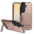 For Samsung Galaxy S25+ 5G Multi-function Holder MagSafe PU Phone Case(Rose Gold) - 1