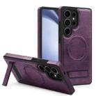 For Samsung Galaxy S25 Ultra 5G Multi-function Holder MagSafe PU Phone Case(Deep Purple) - 1