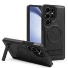 For Samsung Galaxy S25 Ultra 5G Multi-function Holder MagSafe PU Phone Case(Black) - 1