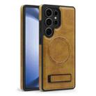 For Samsung Galaxy S25 Ultra 5G Multi-function Holder MagSafe PU Phone Case(Brown) - 2