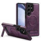 For Samsung Galaxy S23 Ultra 5G Multi-function Holder MagSafe PU Phone Case(Deep Purple) - 1